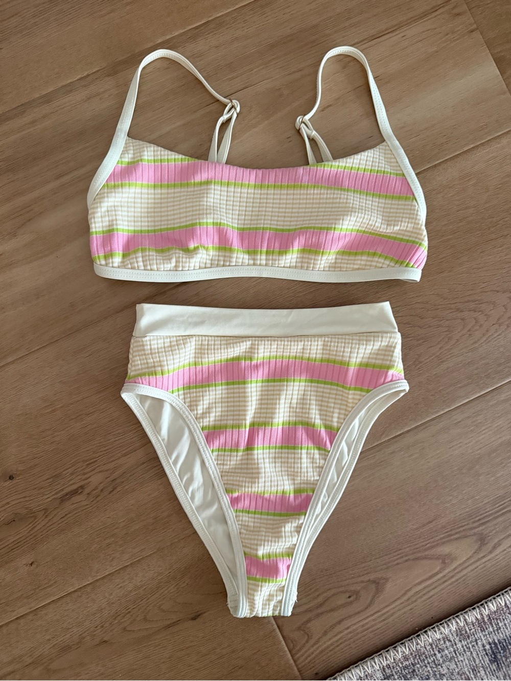 L space Two-Piece Striped Swim Set - Pink & Cream size small